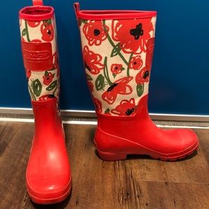 Coach New York red floral rain boots